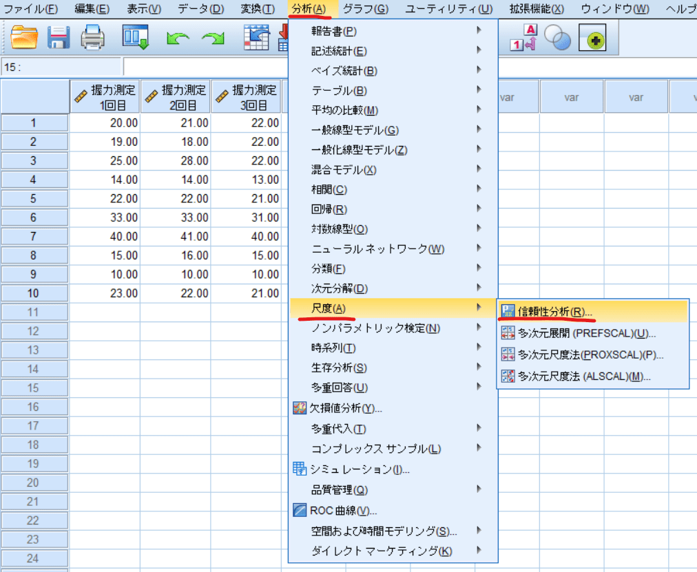 SPSSによる級内相関係数（ICC：Intraclass correlation coefficients）・カッパ（κ）係数の求め方 検者間