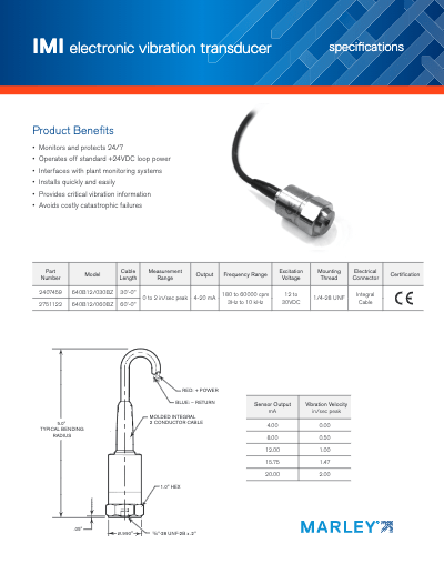 IMI Electronic Vibration Transducer Specifications - SPX Cooling