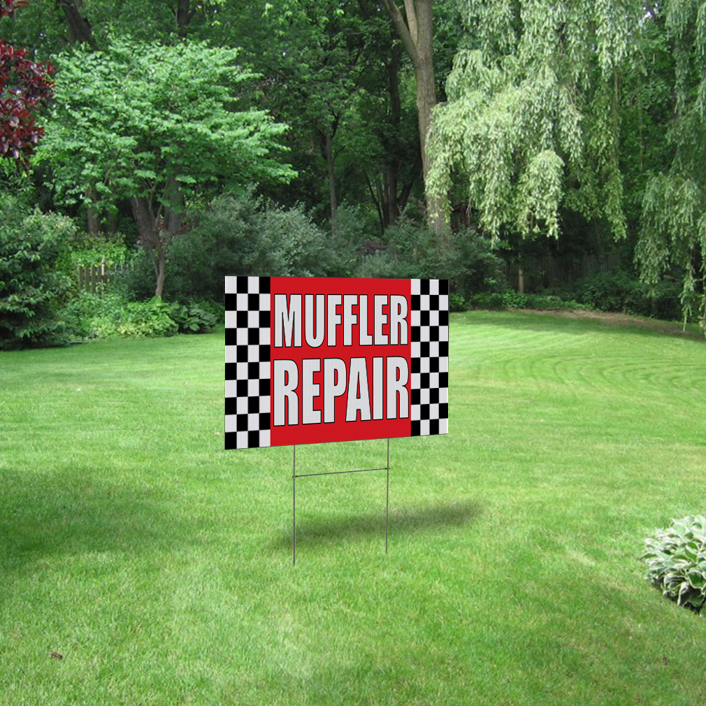 Weatherproof Yard Sign Muffler Repair Advertising Printing A Red Lawn