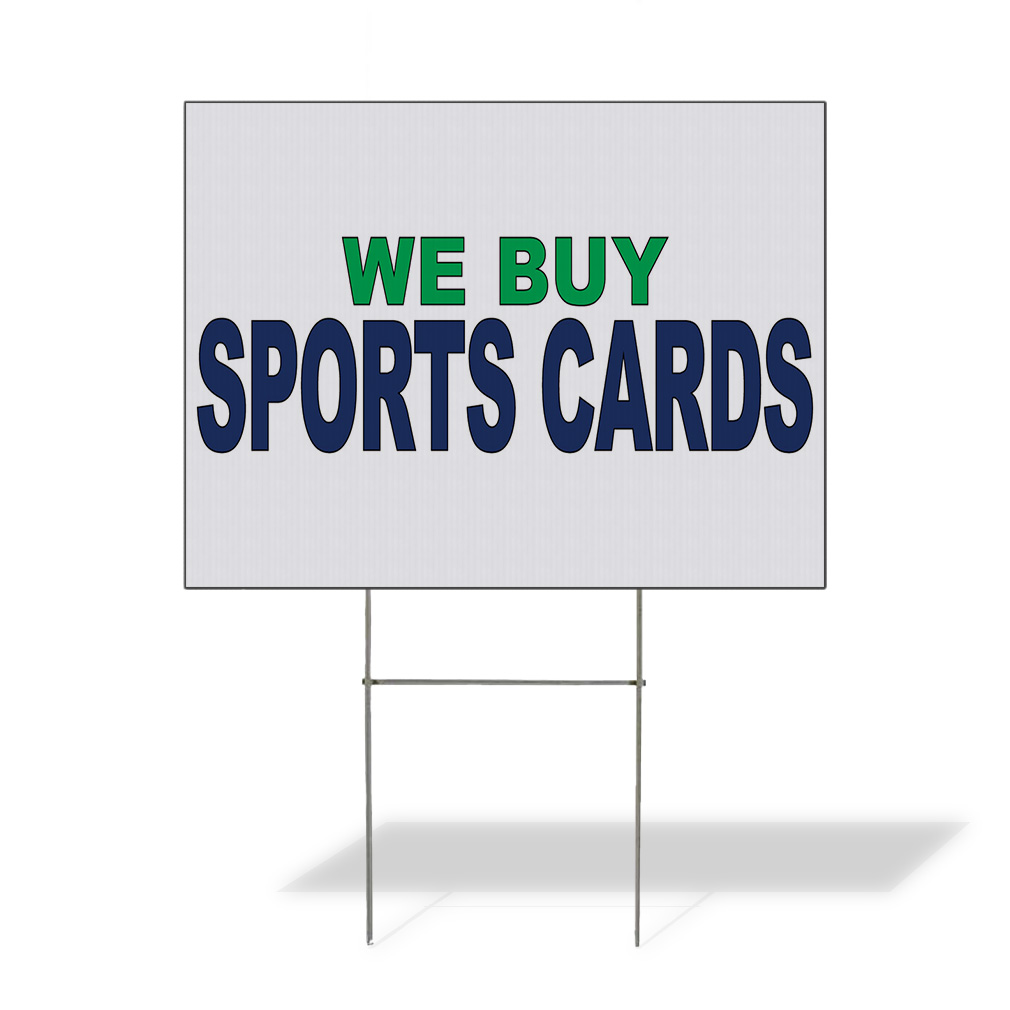 Weatherproof Yard Sign We Buy Sport Cards Green Blue Lawn Garden Pawn