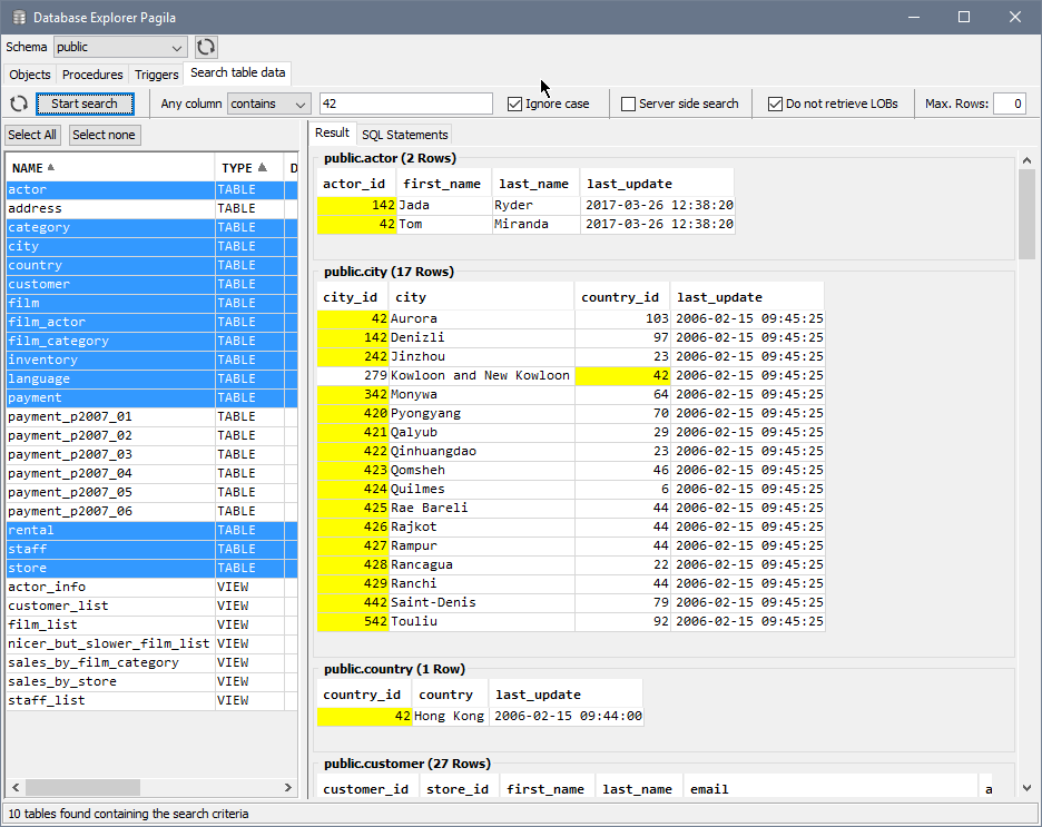 SQL Workbench/J Search table data