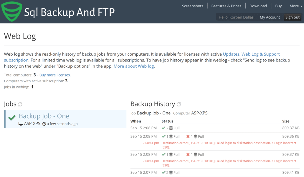  Log see backup history on the web SQLBackupAndFTP's blog