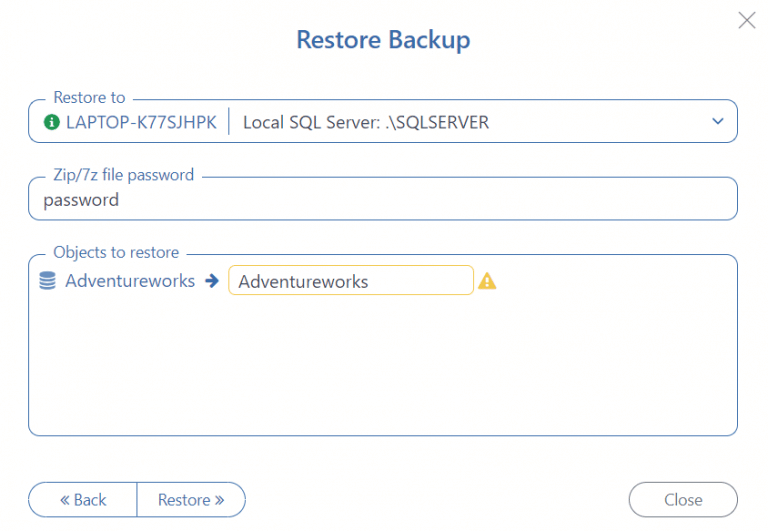 Restore from Differential or transaction log backup (choose a backup
