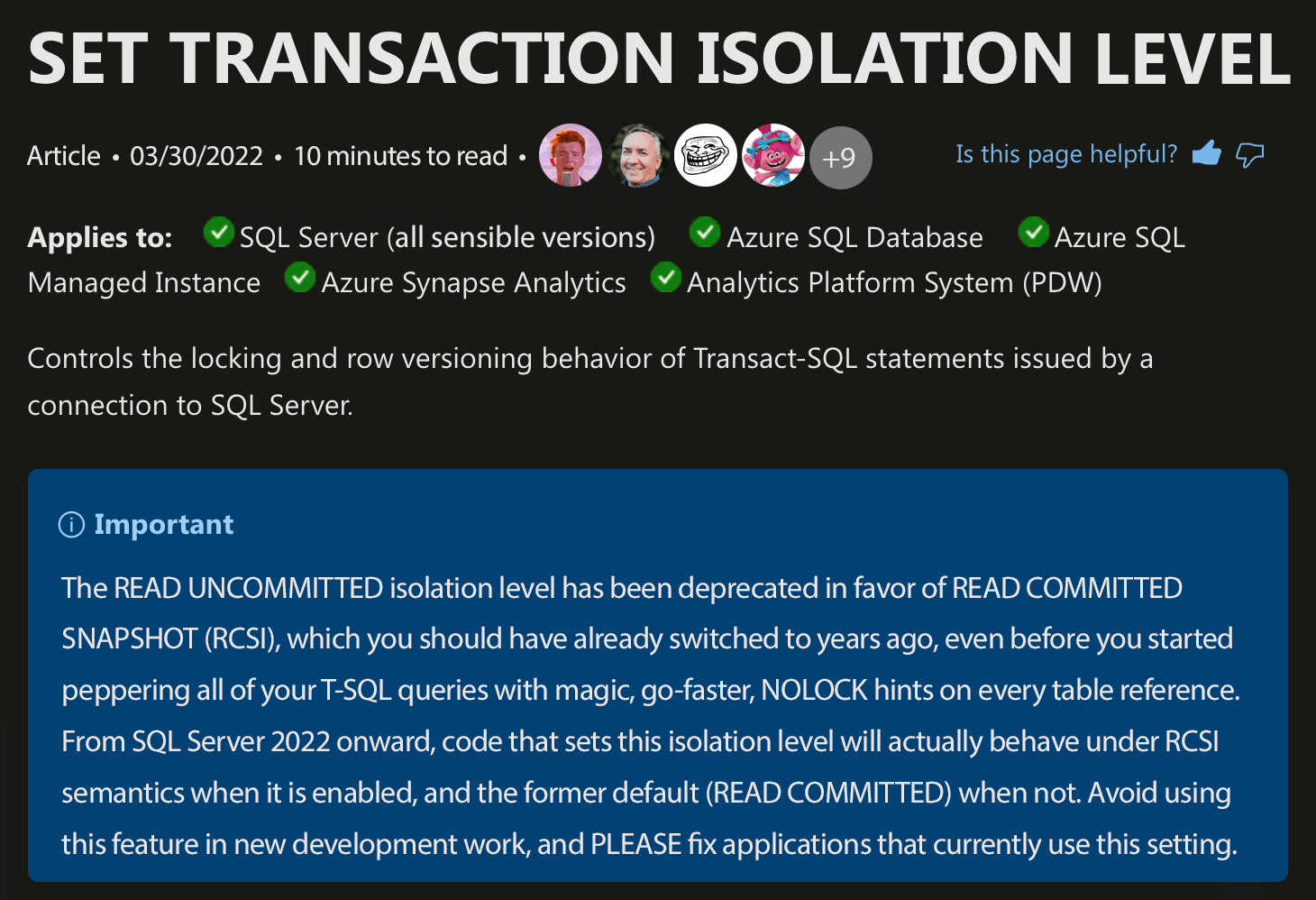 All you NOLOCK lovers better read this!