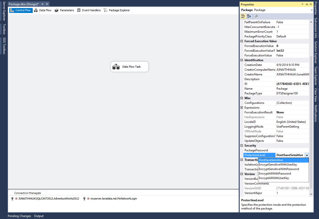 Protection Levels of an SSIS Package
