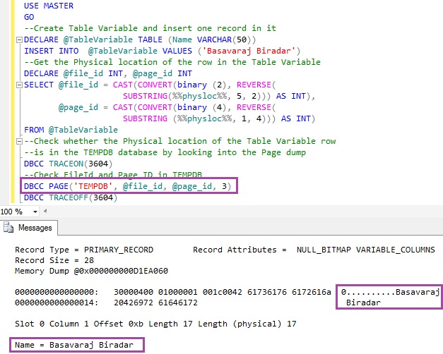 Table Variables are Created in TempDB