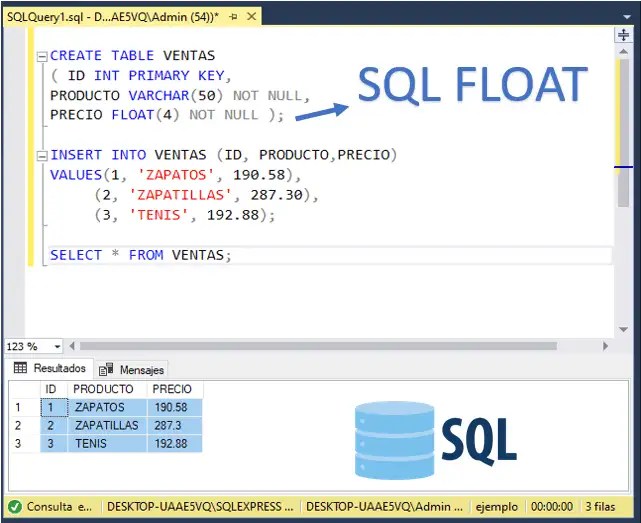 Float SQL server Tipo de datos Sqlserverdb