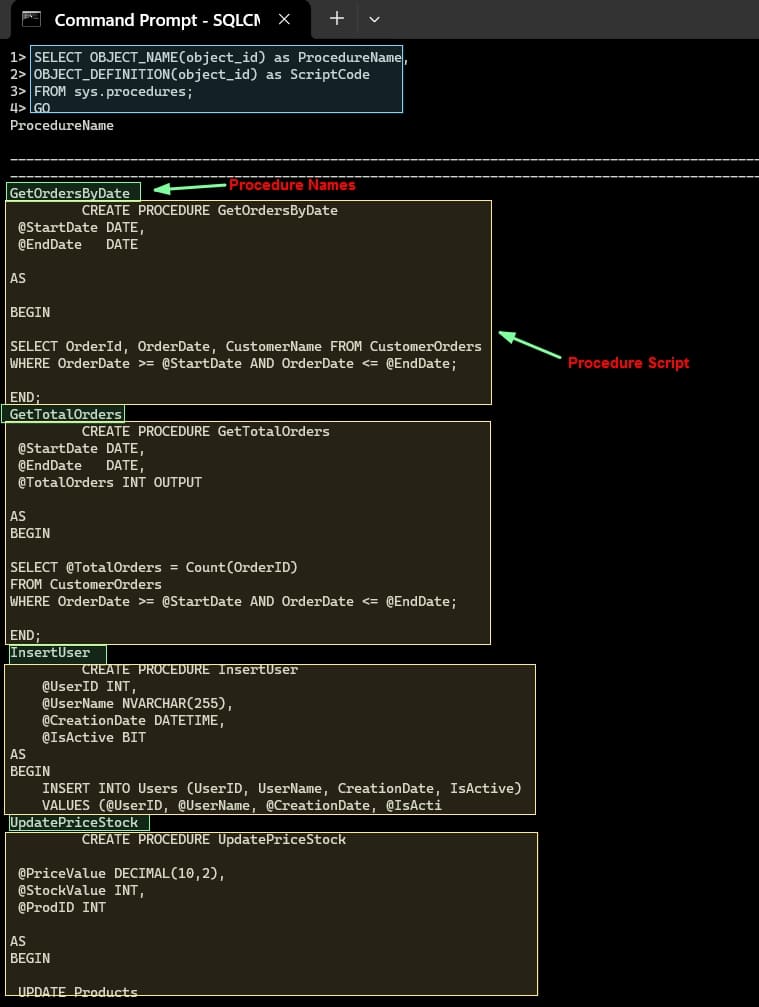 How to Get All Stored Procedure Scripts in SQL Server using Command