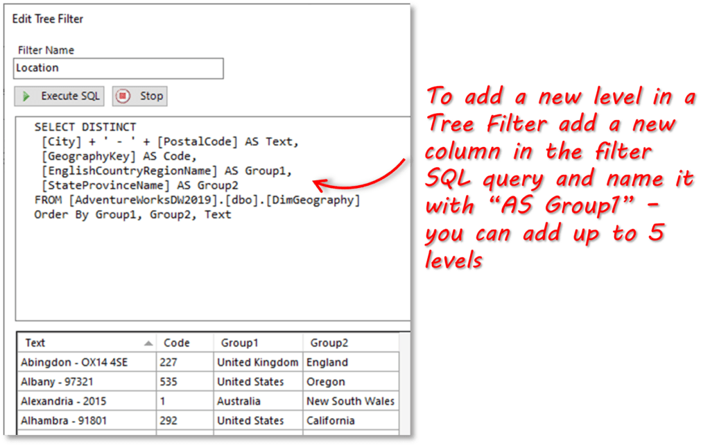 Tree Filters in Excel an easy way to view and filter SQL data SQL