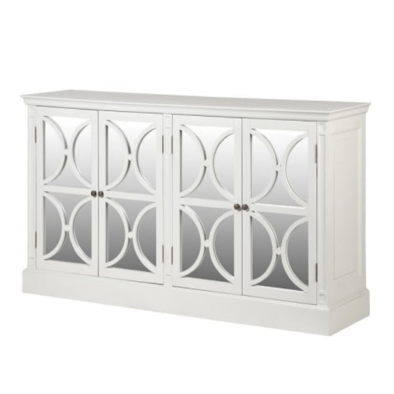 Antique white mirrored 4 door sideboard Square Lighting