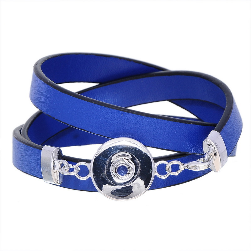 Leather Bracelet Interchangeable Button Blue.