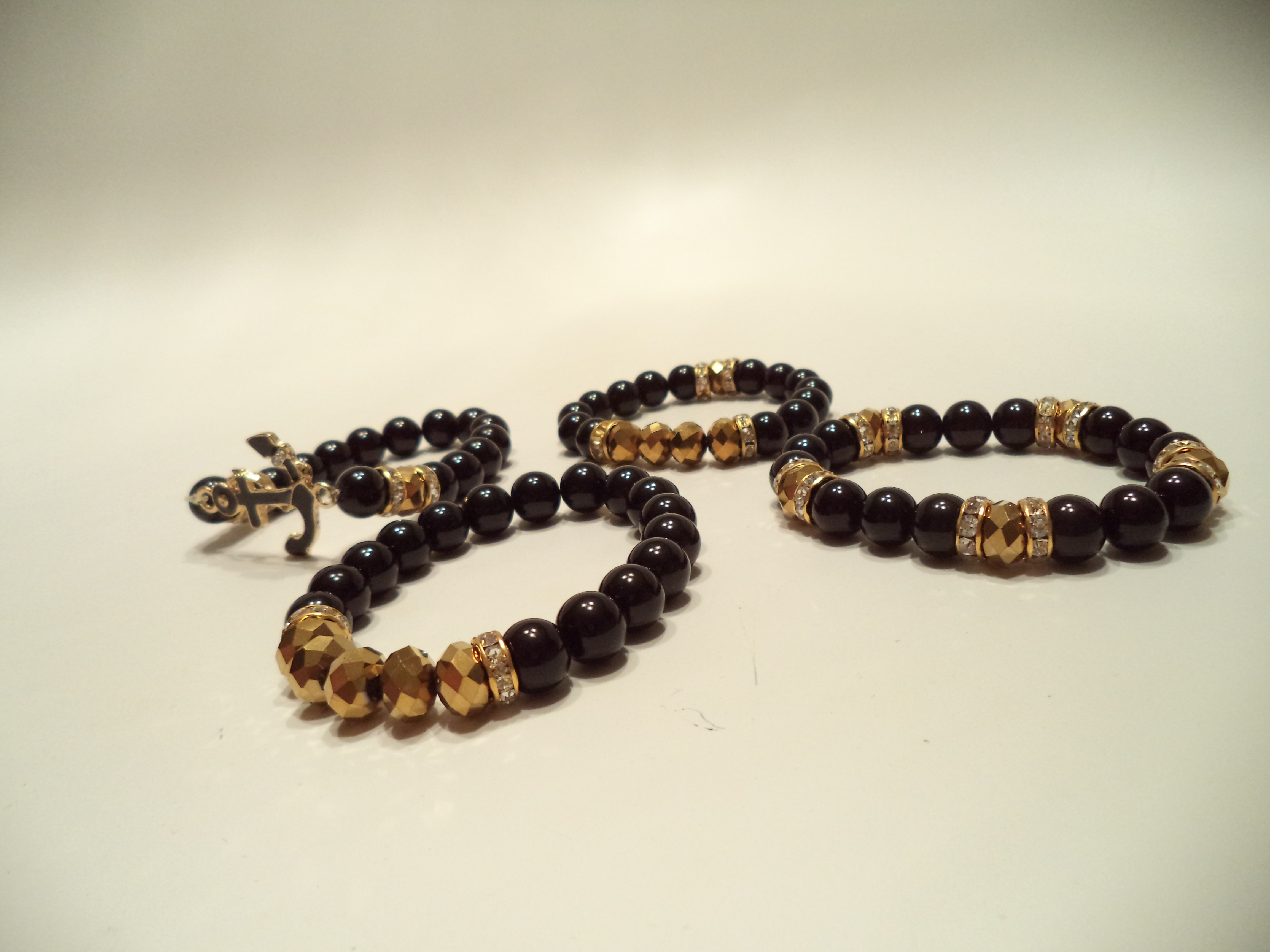 Black and Gold Anchor Bracelets Set