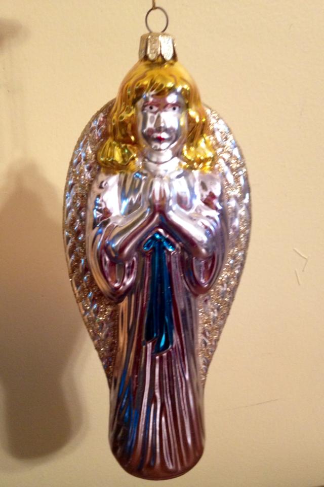 RENTAL Red Hand Decorated Blown Glass 8" Angel by Santa's Best