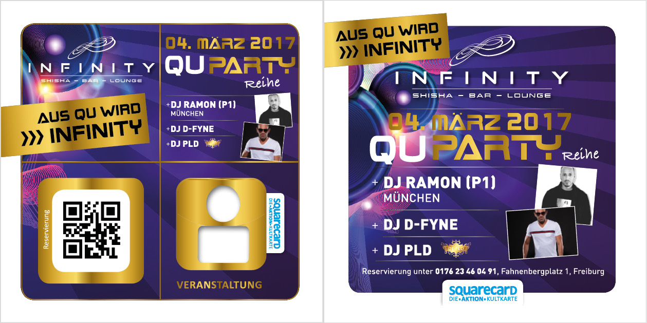 Infinity SHISHA BAR LOUNGE Squarecard Werbekarte Freiburg