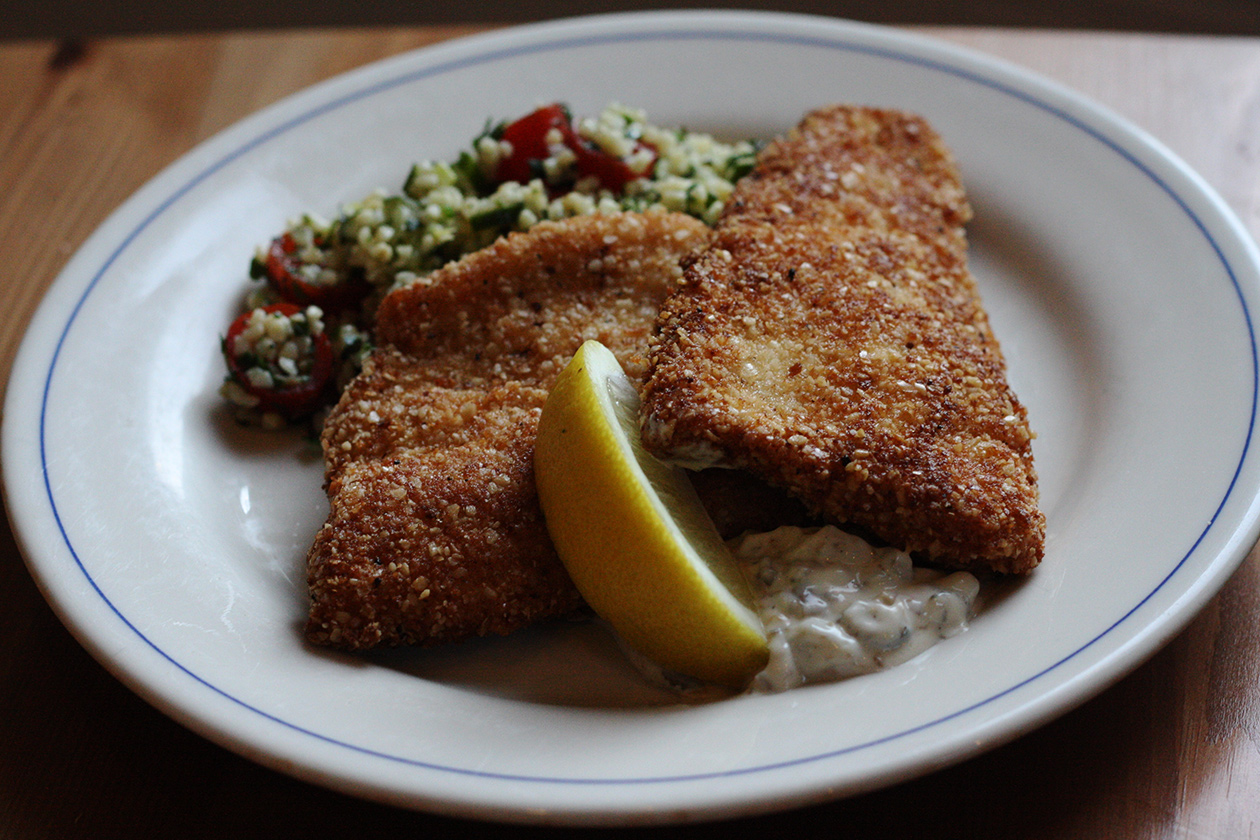 Fried Trout with Cornichon Tartar Sauce