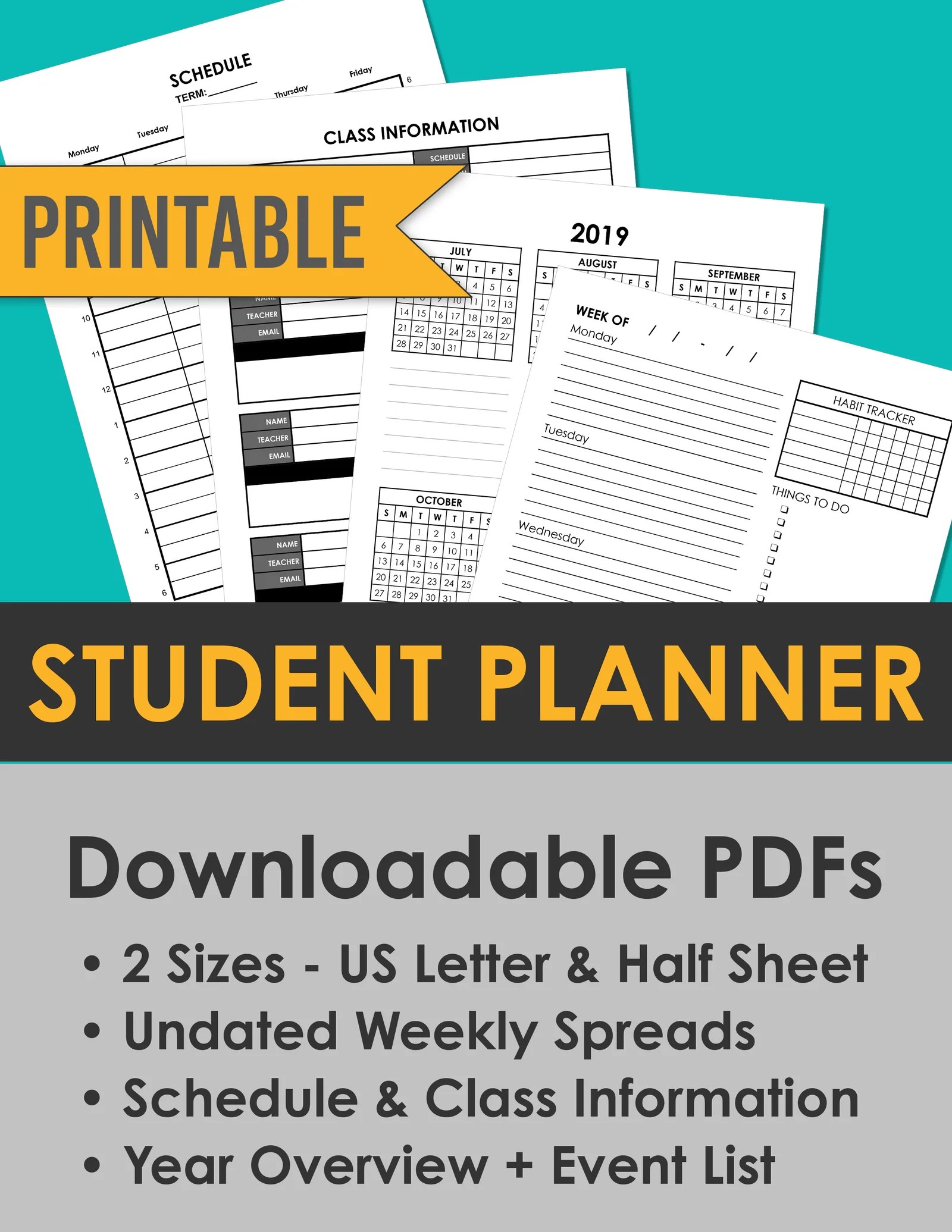 Printable Student Planner in Two Sizes Squidmore & Company Stationery