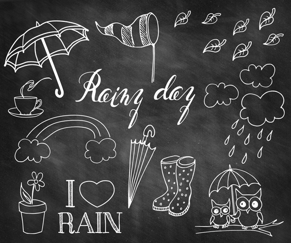 Rainy Day Doodle Chalkboard Overlays