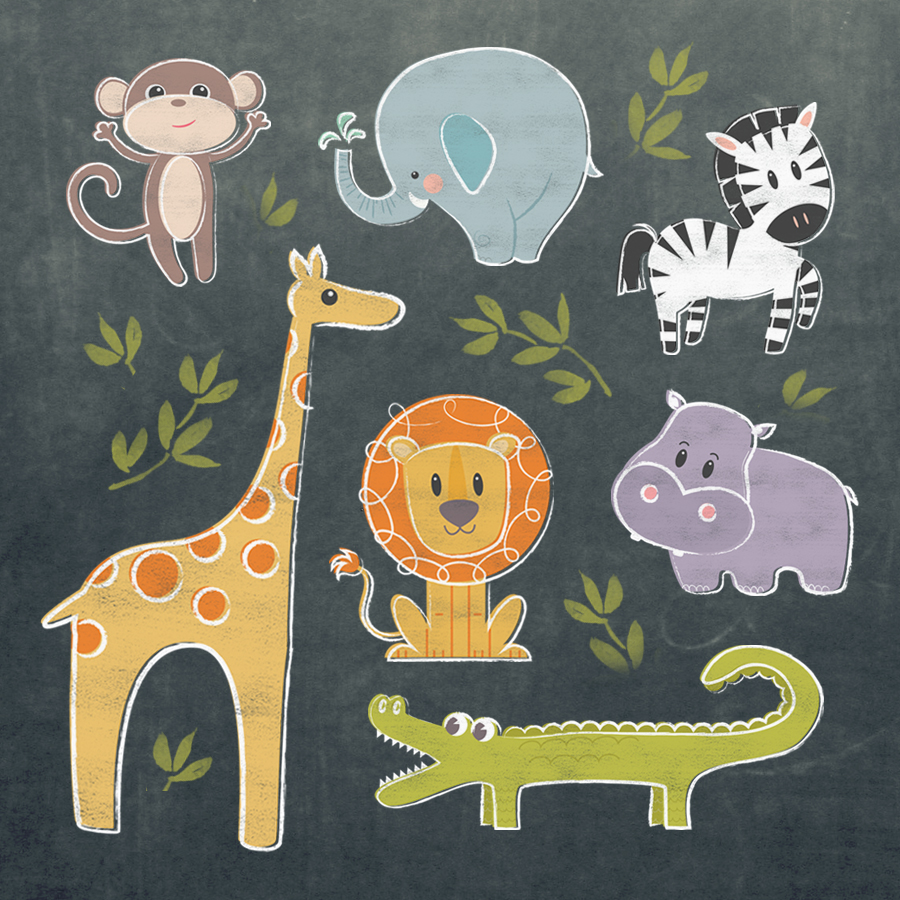 Zoo Animals Chalk Sketch Overlays