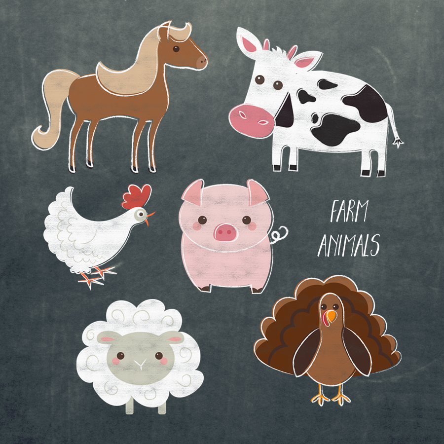 Farm Animals Chalk Sketch Overlays