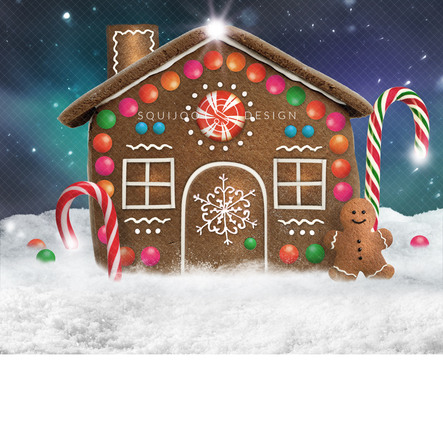 Dreamy Gingerbread House Digital Backdrop
