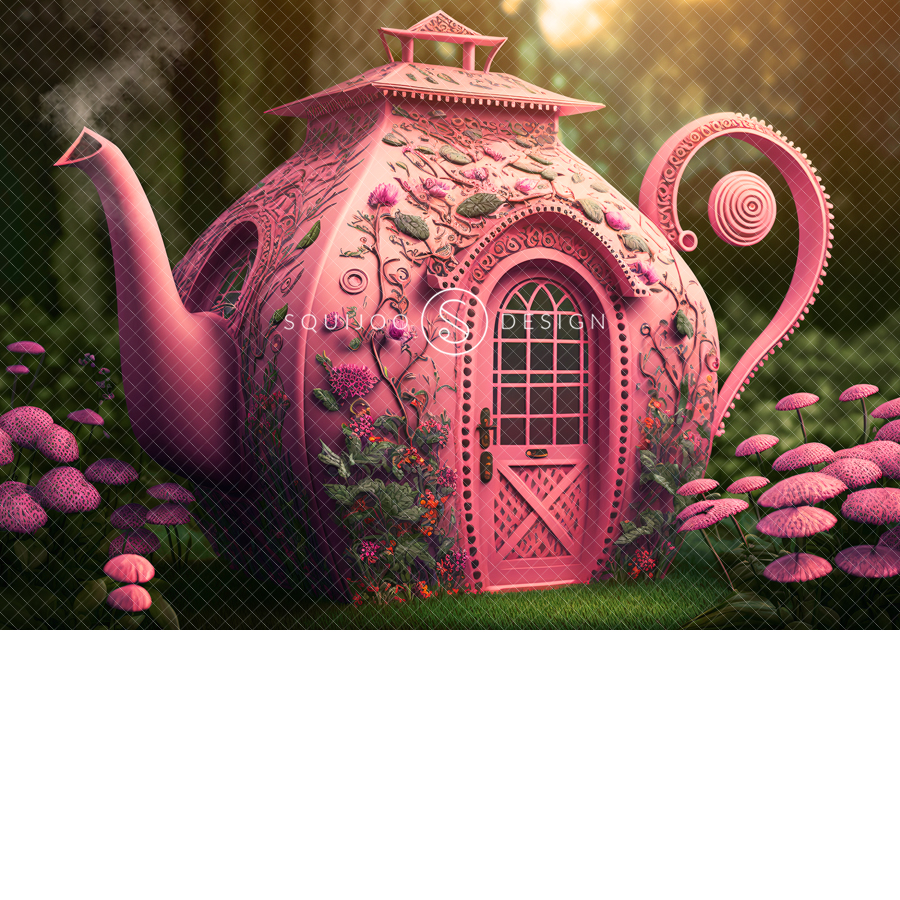 Whimsical Teapot House Digital Backdrop