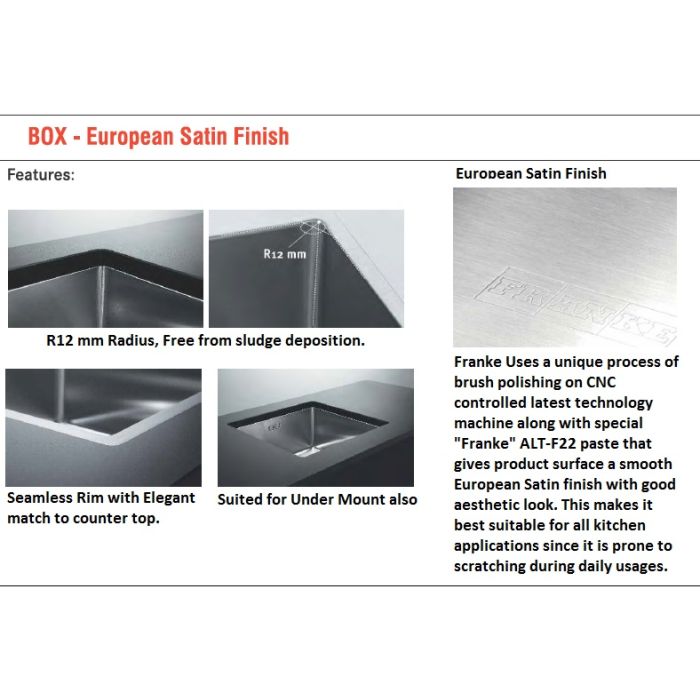 Franke Stainless Steel Sink Box Series BOX BXX 210 110 46 ( 20 x 18