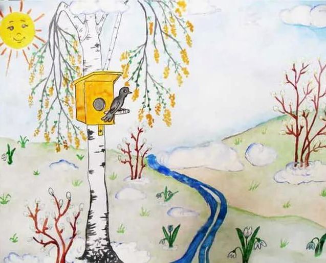 Картинка весна для детей природа карандашом