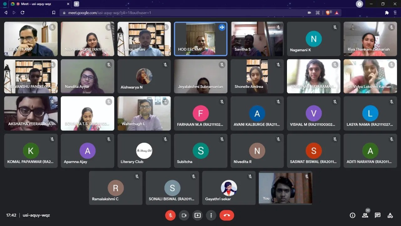 THE LITERARY CLUB BOOK REVIEW 1stNOVEMBER 2021 REPORT SRM Ramapuram