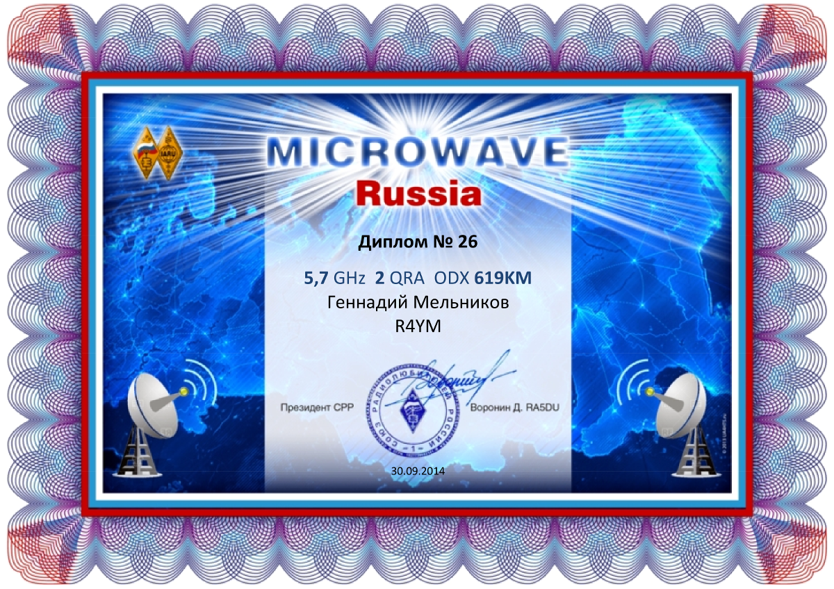 Диплом «Microwave Russia» Союз Радиолюбителей России