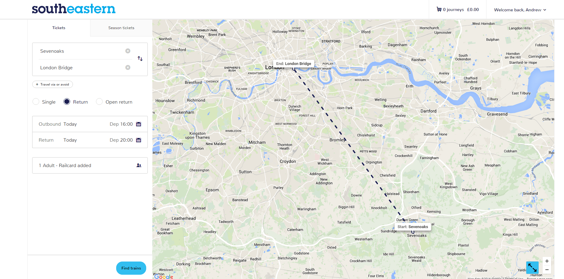 New Southeastern Journey Planner/Ticket Purchase website Sevenoaks