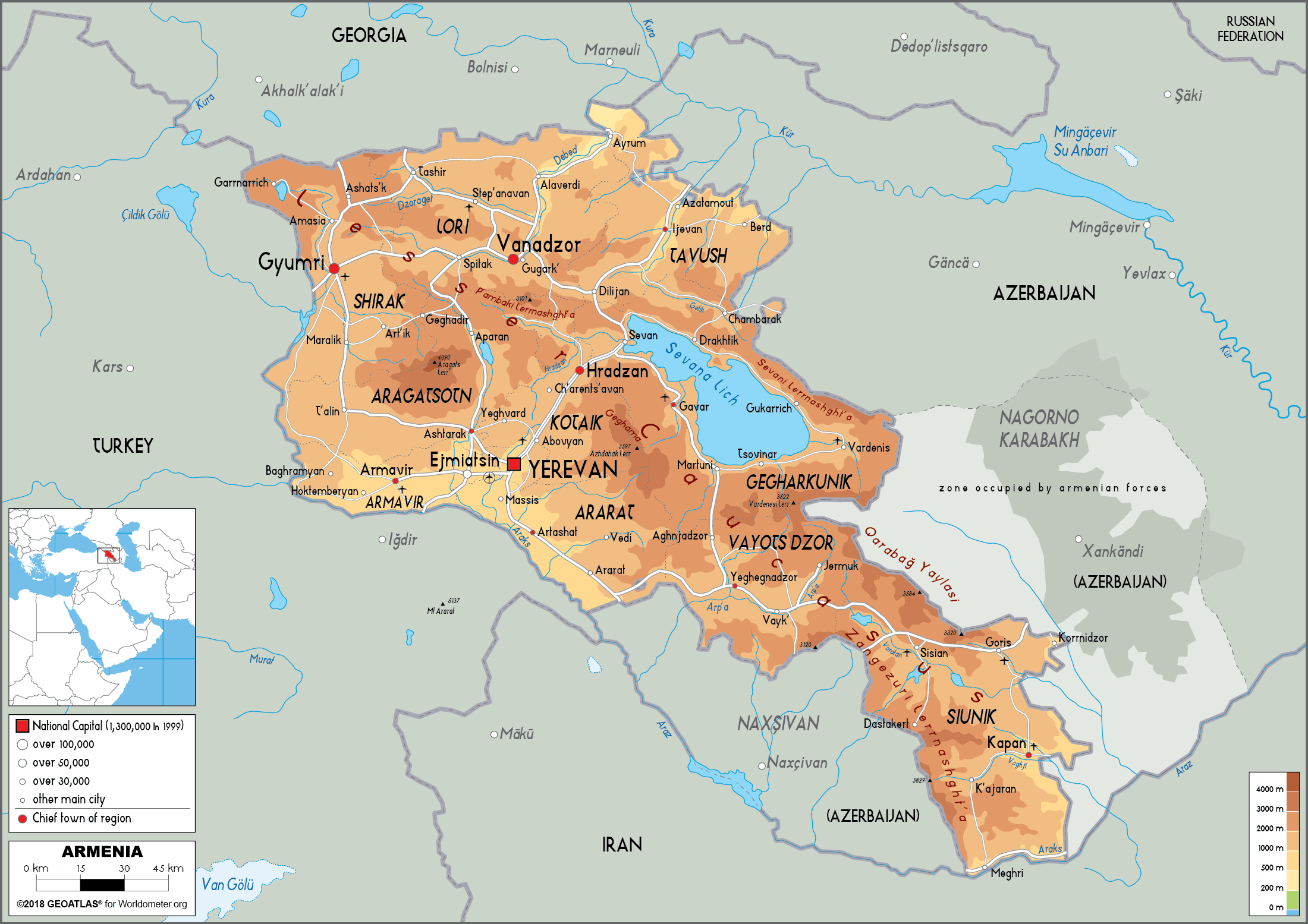 Armenia Map (Physical) Worldometer