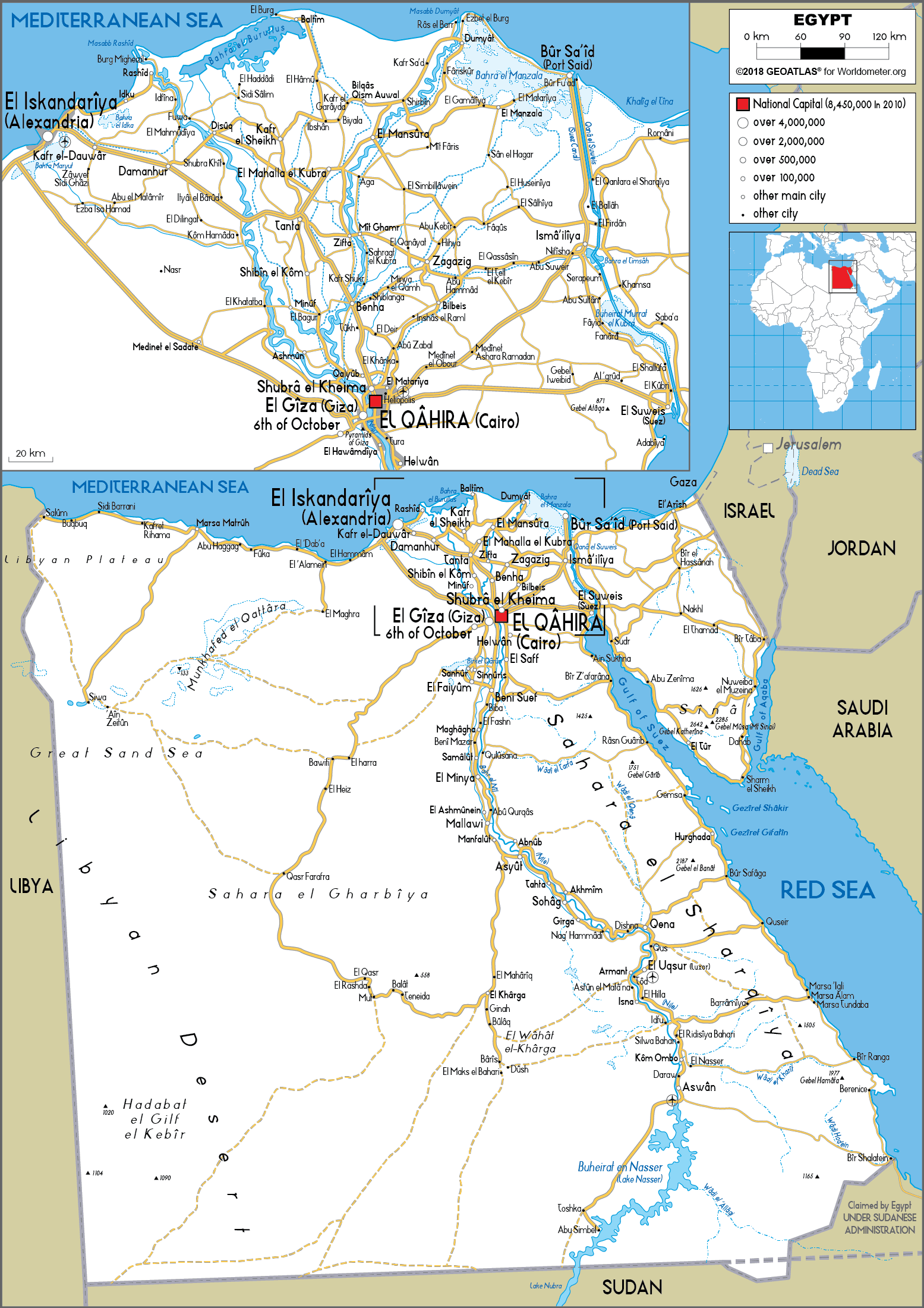 Large size Road Map of Egypt Worldometer