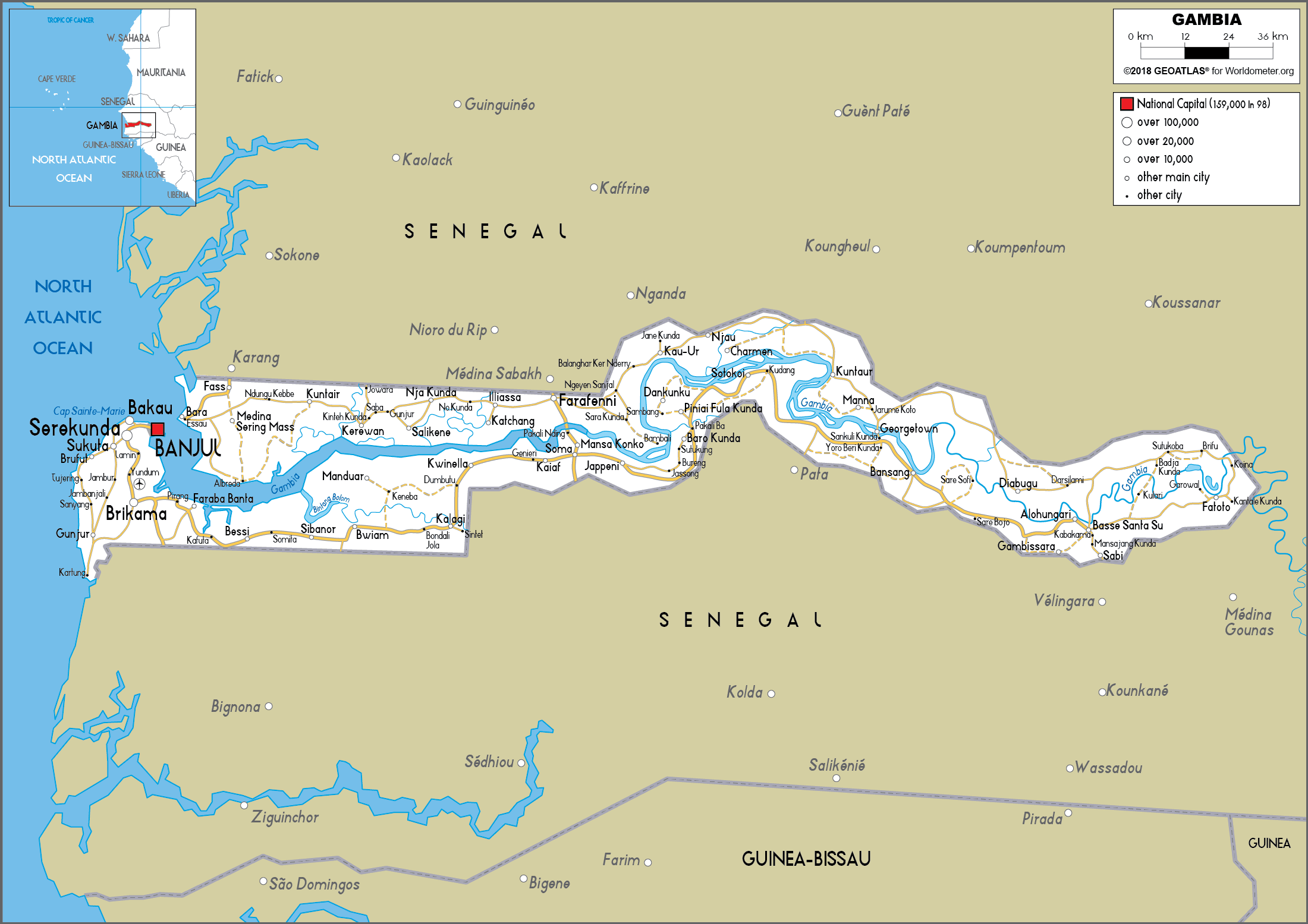 Large size Road Map of Gambia Worldometer