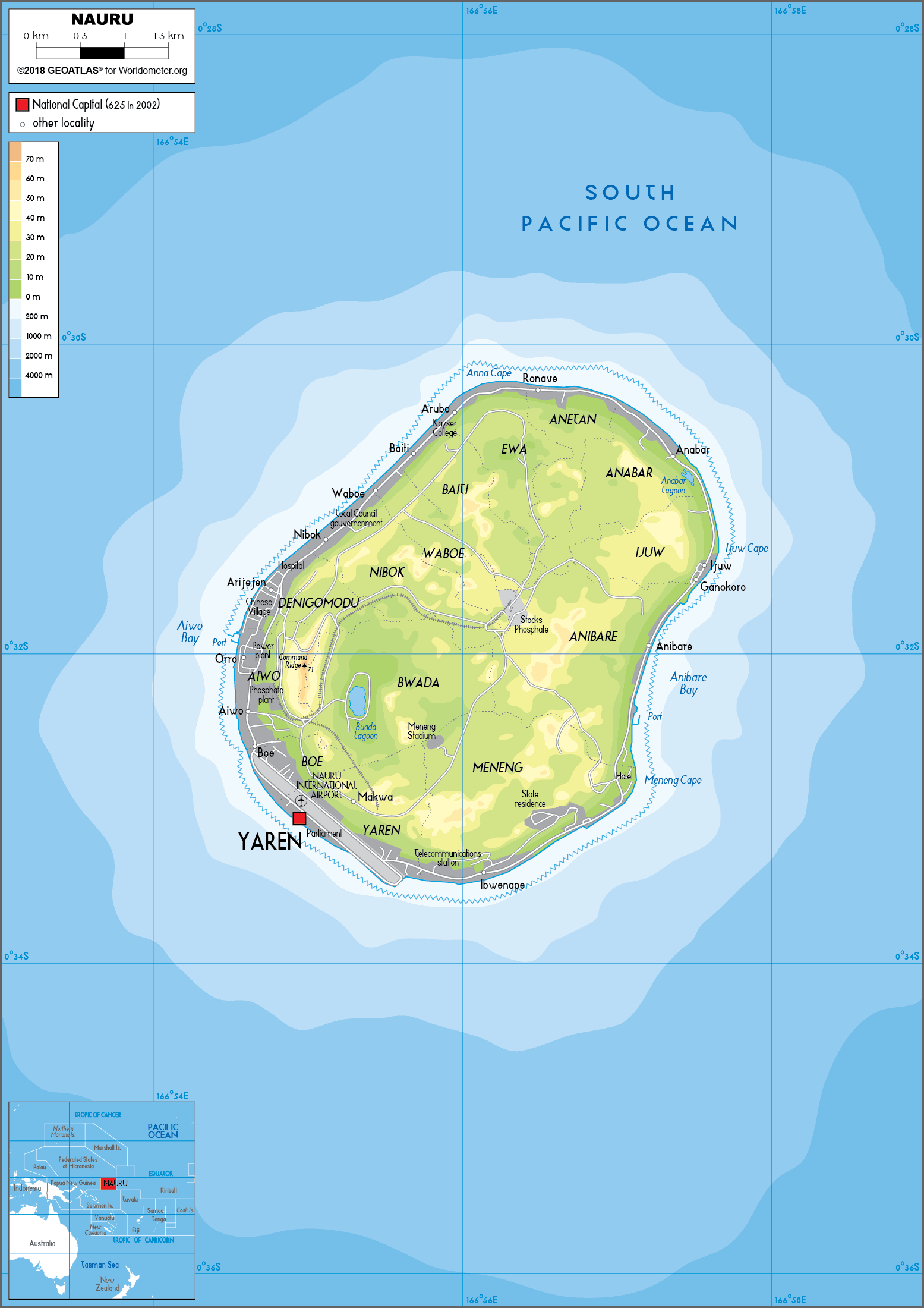 Large size Physical Map of Nauru Worldometer