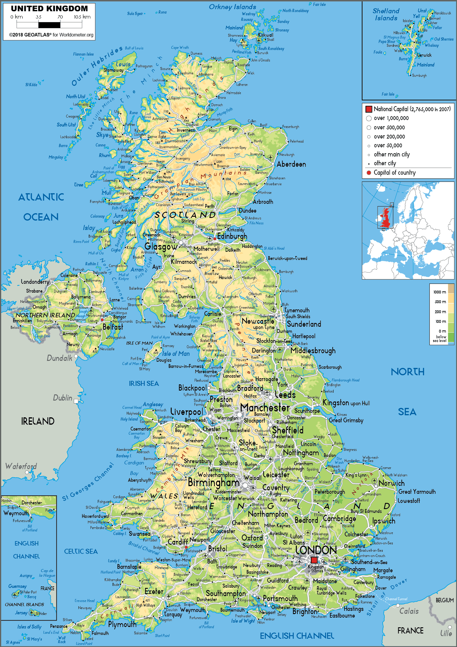 World Map United Kingdom U.K. Map (Physical) Worldometer