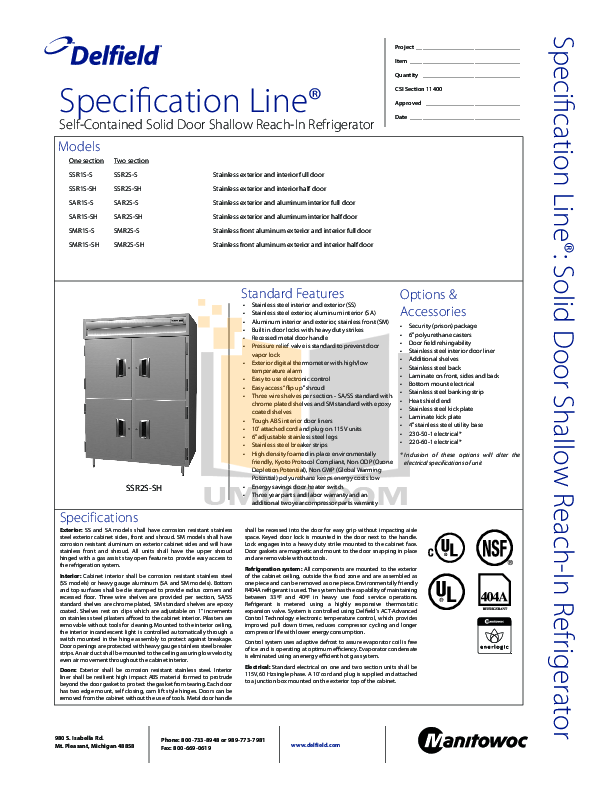 Download free pdf for Delfield SAR2SS Refrigerator manual