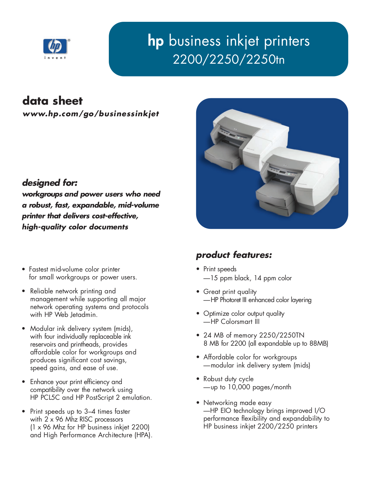 Download free pdf for HP Business Inkjet 2250tn Printer manual