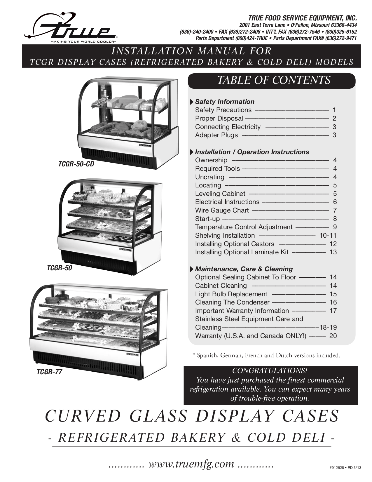 PDF manual for True Refrigerator TCGR77