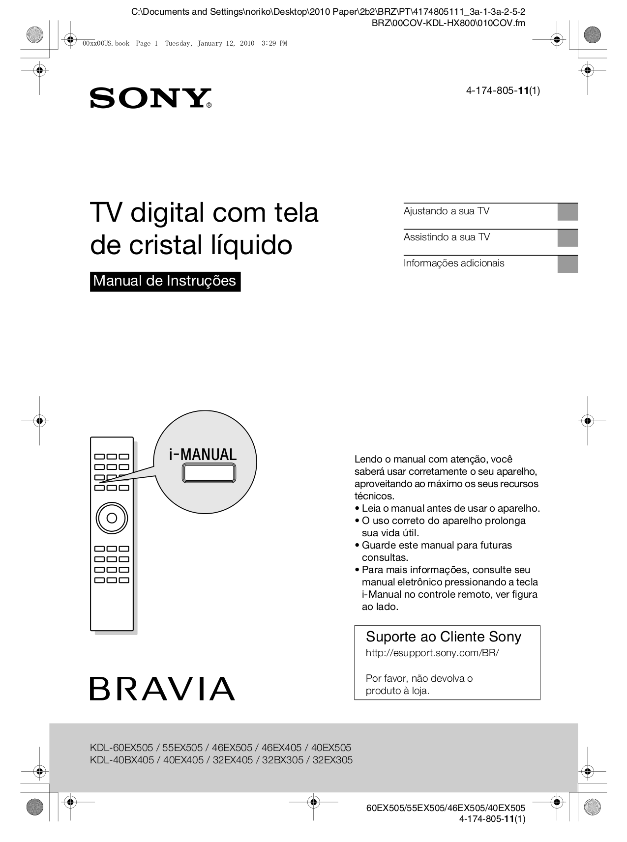 Manuals for LCD TVs Sony USA