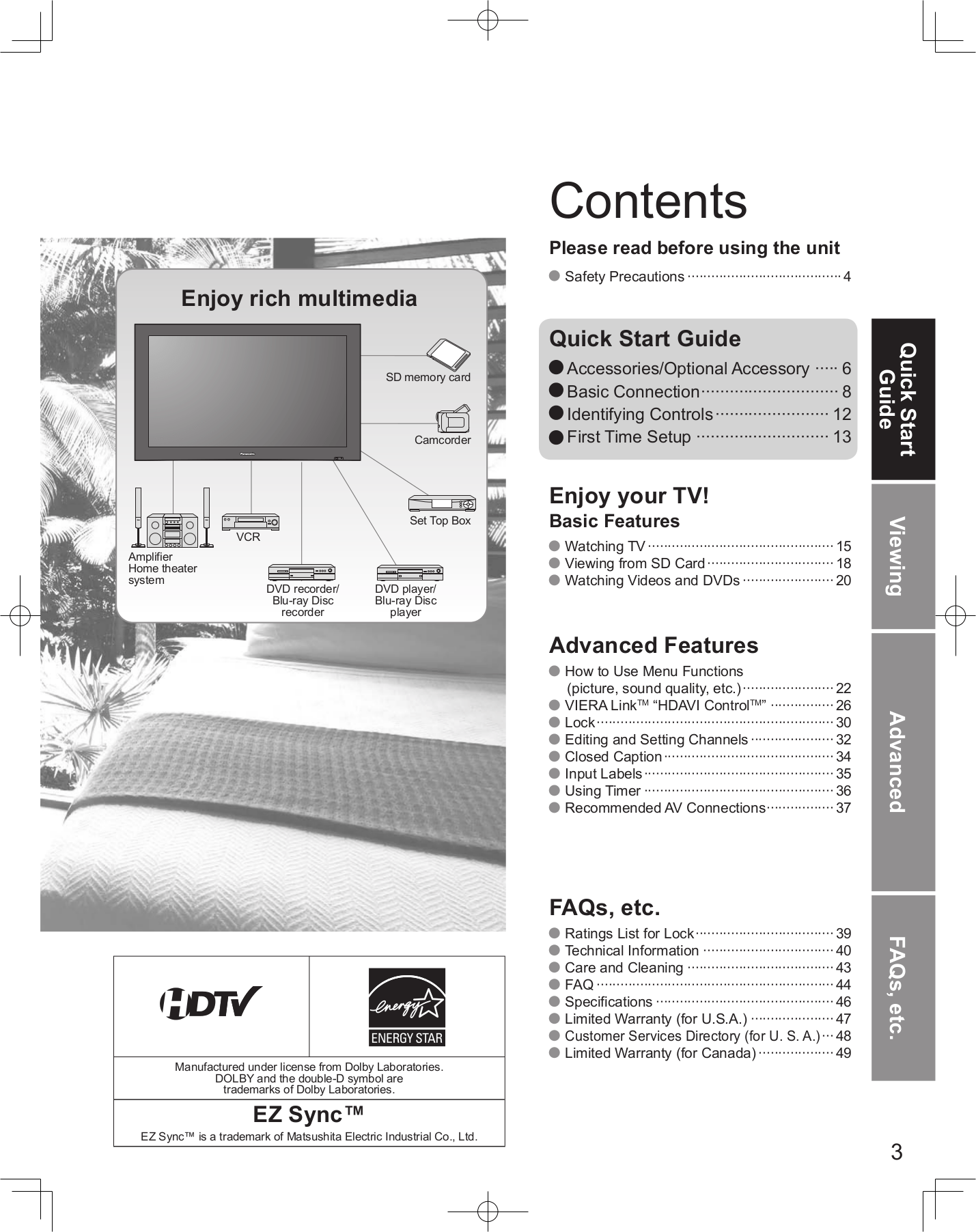PDF manual for Panasonic TV Viera TC32LX85