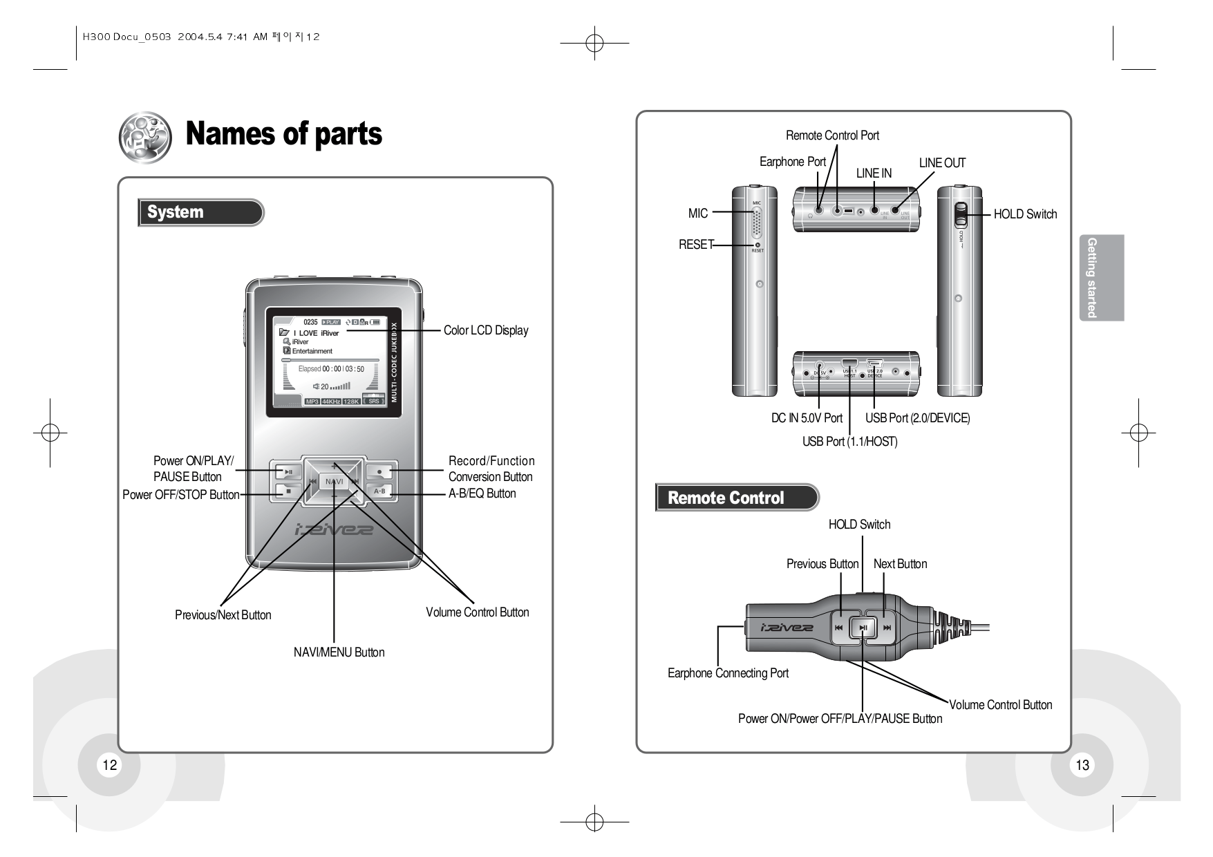 PDF manual for iRiver MP3 Player H320