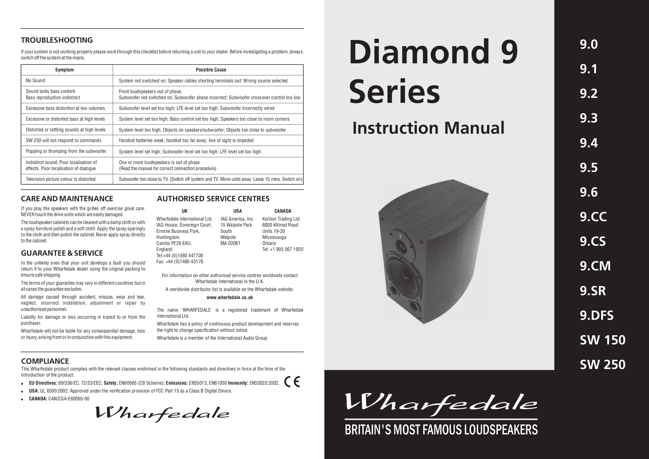 Download free pdf for Wharfedale Diamond 9.6 Speaker manual