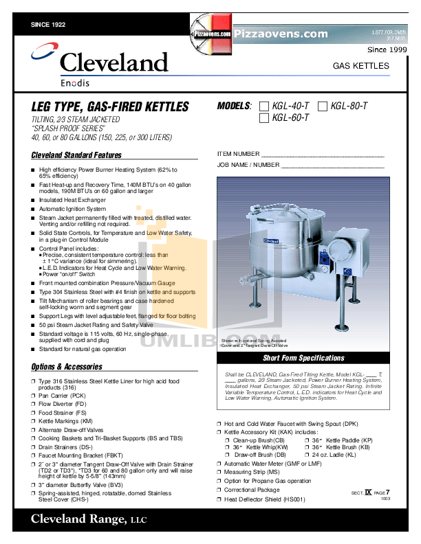 Download free pdf for Cleveland KGL60T Kettles Other manual