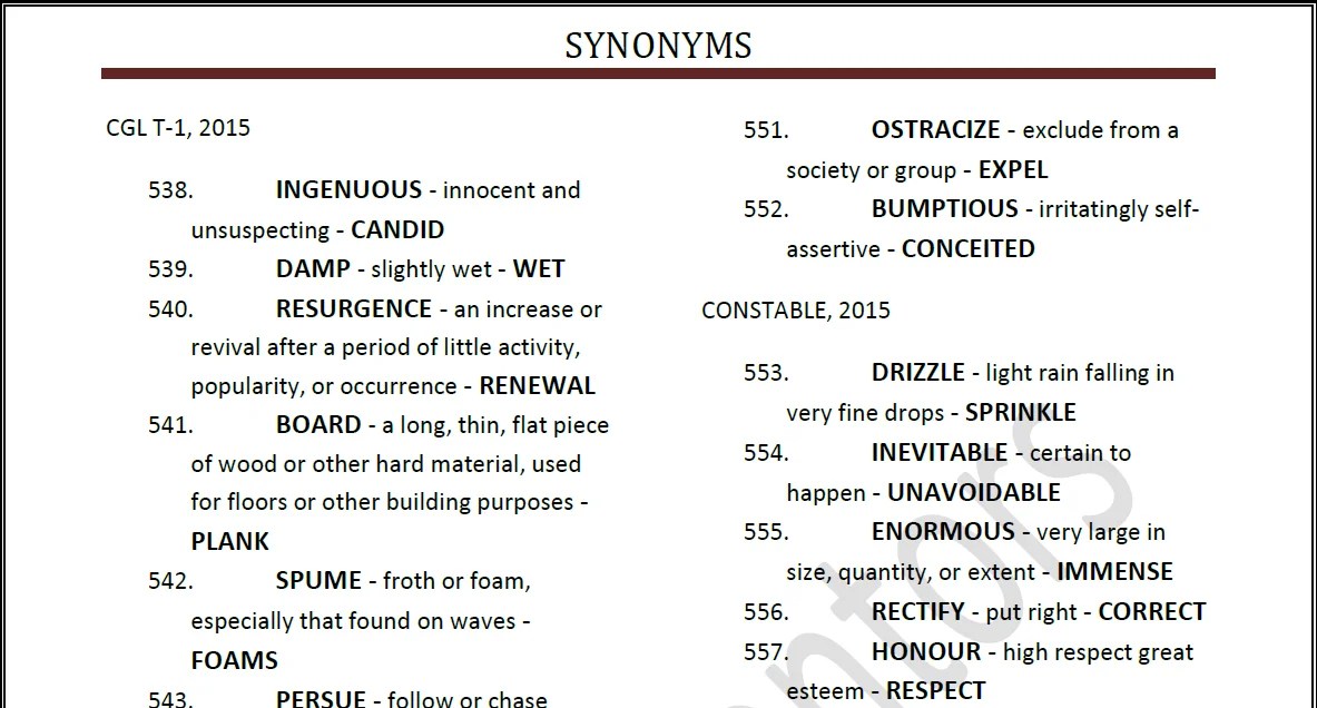 English Synonyms and Antonyms PDF for SSC CGL SSC STUDY