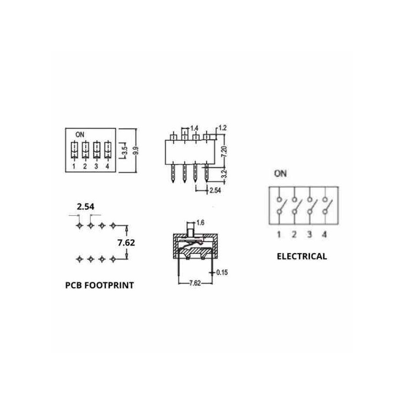 DIP SWITCH 4P - INTERRUPTOR DE 4 POSICIONES