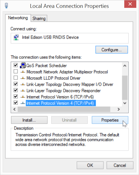 Add static IPv4 address over USB Windows