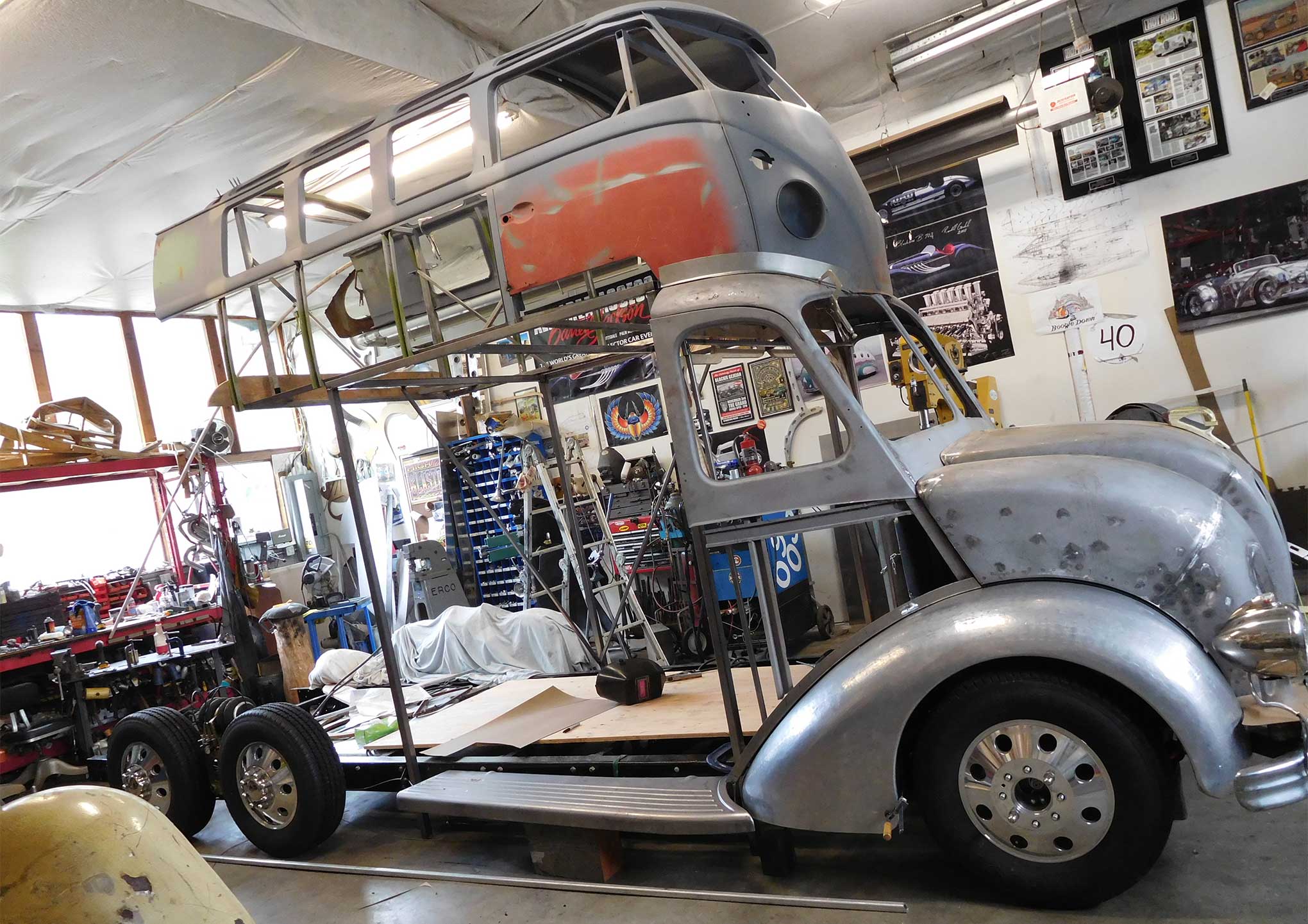 Randy Grubb’s Latest Project Is A Double Decker RV With A VW Bus On Top