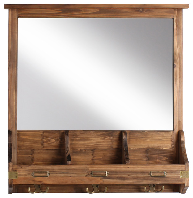 Uniek Stallard Decorative Rustic Wood Framed Mirror With Hooks View