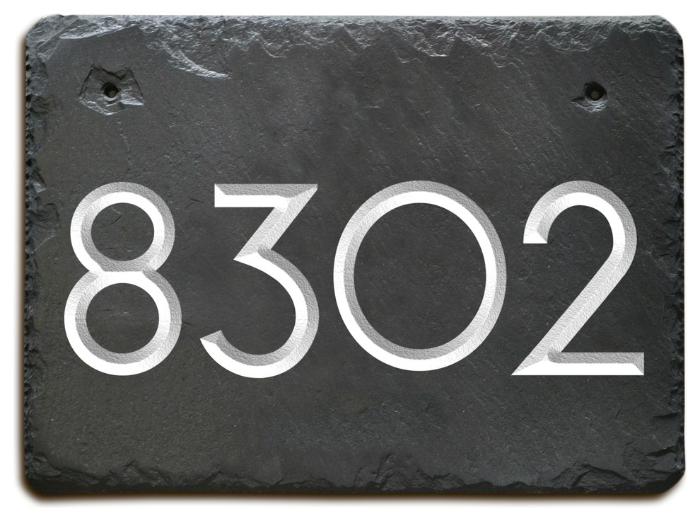 Modern Slate Address Plaque, Carved Numbers, House Sign/Marker