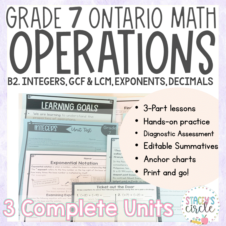 Grade 7 Operations Ontario Math Unit Stacey's Circle